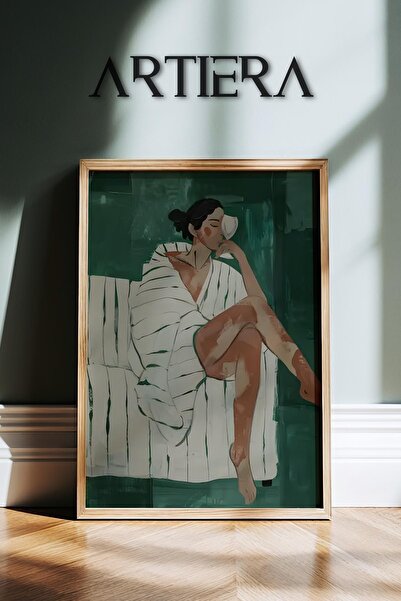 HİGUERA Πράσινο ριγέ μινιμαλιστικό αφηρημένο γυναικείο πορτρέτο ζωγραφική τοί...