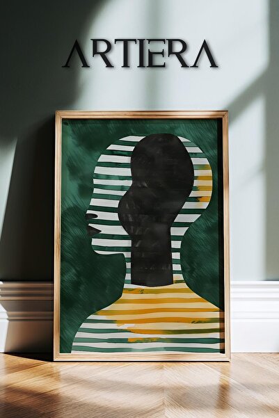 HİGUERA Κίτρινο πράσινο ριγέ μινιμαλιστικό αφηρημένο γυναικείο πορτρέτο ζωγρα...