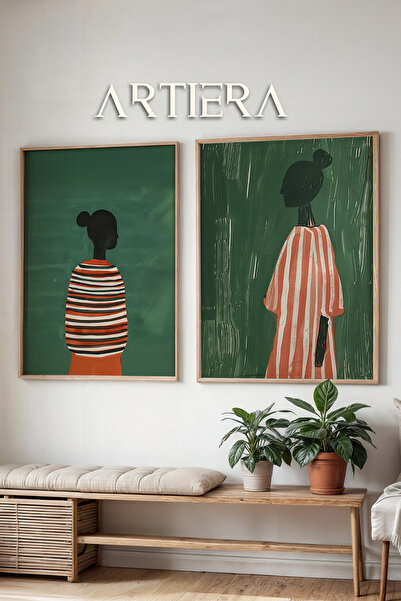 HİGUERA Γυναικεία λαδομπογιά με ριγέ σε σμαραγδένιο πράσινο φόντο Ζωγραφική τ...