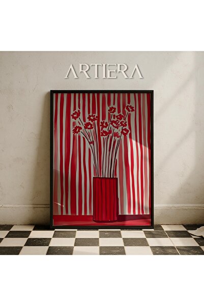 HİGUERA Κομψά λουλούδια σε κόκκινο ριγέ βάζο Βοτανική Σύγχρονη Μινιμαλιστική ...