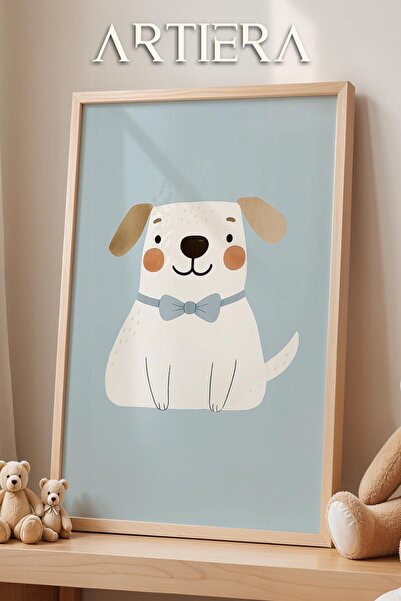 HİGUERA Χαριτωμένο παπιγιόν σκύλος μπλε φόντο Διακόσμηση αγοριού δωματίου Ζωγ...