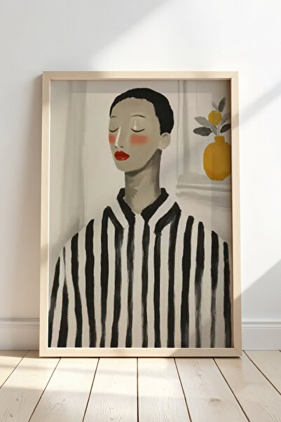 HİGUERA Αισθητική γυναικεία φιγούρα Μαύρο Λευκό Ριγέ Μοντέρνο Στιλ Πίνακας με...