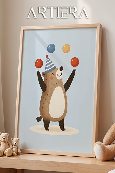 HİGUERA Χαριτωμένο μπαλάκι τζόνγκλερ με μπλε φόντο Διακόσμηση παιδικού δωματί...