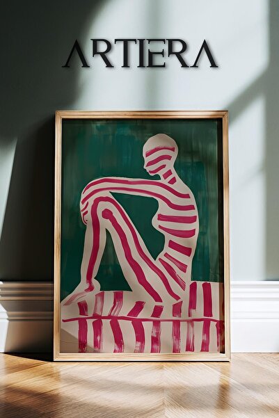 HİGUERA Σύγχρονη μινιμαλιστική τέχνη Κόκκινη ρίγα Γιόγκα Γυναίκα που κάθεται ...