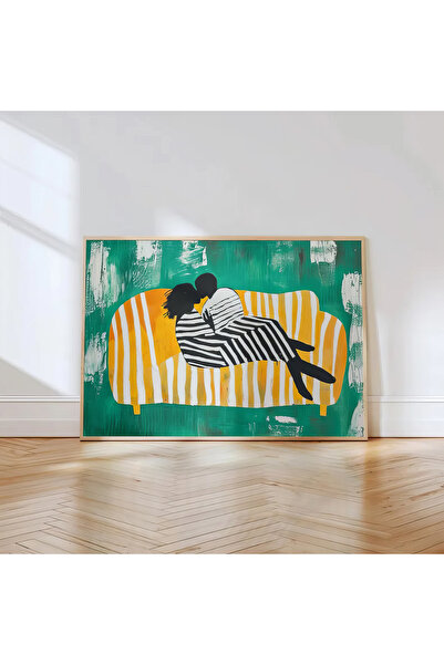 HİGUERA Ρομαντικό ζευγάρι ζωγραφική σε φυσικό ξύλινο πλαίσιο σε ζωντανούς πρά...