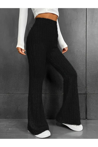 Wildco Siyah Likralı Kaşkorse Kumaş Yüksek Bel İspanyol Paça Pantolon