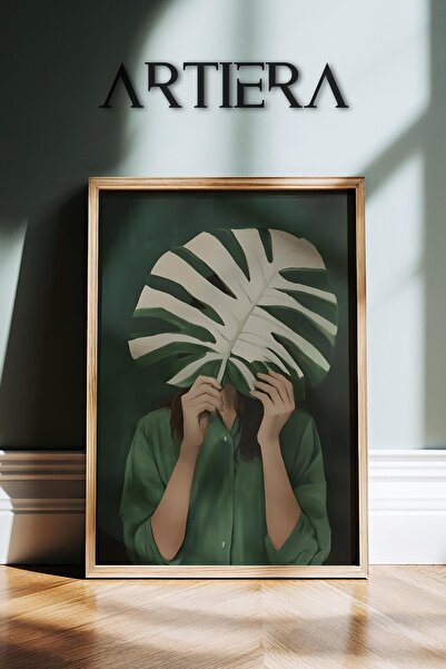 HİGUERA Monstera Leaf Mysterious Abstract Γυναικείο Πορτρέτο Μινιμαλιστικό Ξύ...