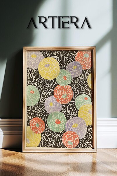 HİGUERA Πολύχρωμο μοτίβο λουλουδιών Vintage Japandi Art Πίνακας τοίχου με φυσ...