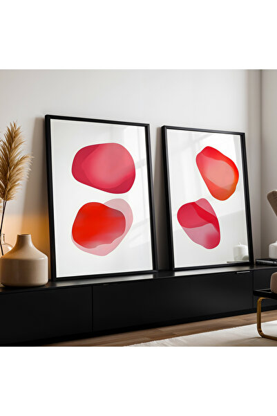 HİGUERA Γεωμετρικό Κόκκινο Αφηρημένο Διπλό Φυσικό Ξύλινο Πλαίσιο Τοιχογραφία