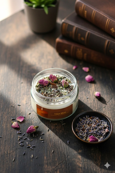 Trend Mum Aromaterapi Üzerlik Tohumlu Lavanta Kokulu Mum , Hediyelik Mum