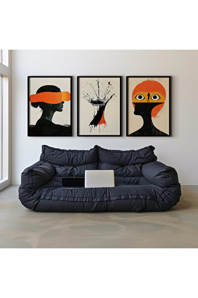 HİGUERA Γυναικείο πορτρέτο αφηρημένο σχέδιο Κόκκινο αφηρημένο τριπλό σετ ζωγρ...