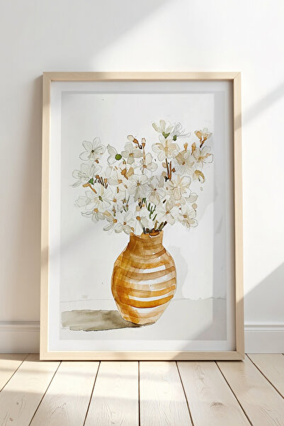 HİGUERA Akvarel White Floral - Ελαφρύ και ευρύχωρο ζωγραφική τοίχου με φυσικό...