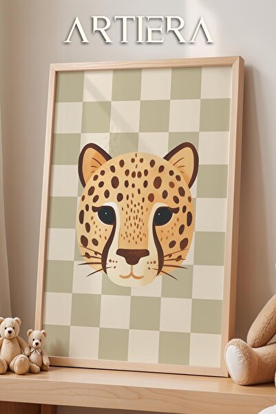 HİGUERA Tiger Cute Safari Animals Πράσινο καρό φόντο Διακόσμηση παιδικού δωμα...