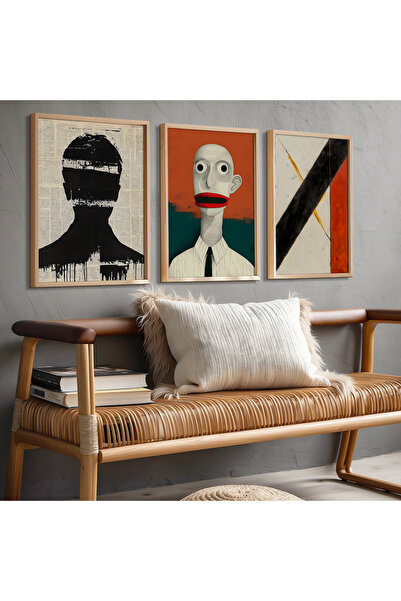 HİGUERA Σετ ζωγραφικής τοίχου με ανθρώπινες φιγούρες Red Abstract Τριπλό Φυσι...