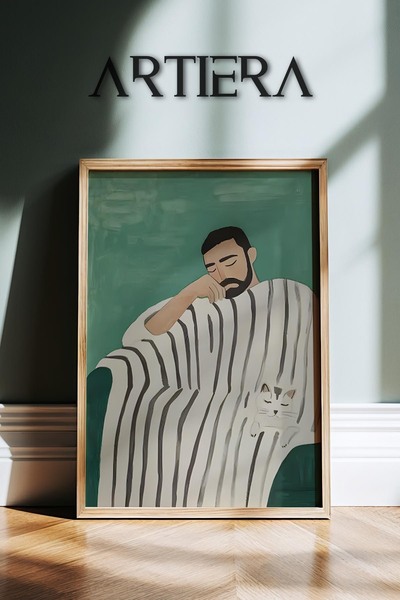 HİGUERA Μοντέρνος μουστάκι Αφηρημένο ανδρικό πορτρέτο ζωγραφική τοίχου με ξύλ...