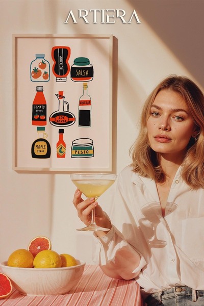 HİGUERA Τυπογραφία Μοντέρνα Μεσογειακή Ιταλική Ζωγραφική Κουζίνας με Ξύλινο Π...