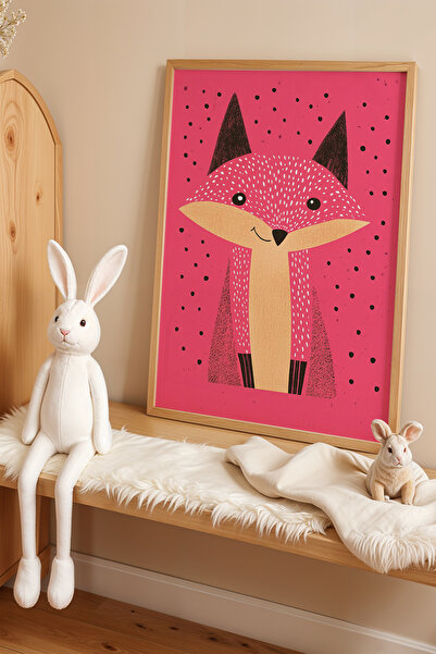HİGUERA Pink Cute Fox Παιδικό Δωμάτιο και Βρεφικό Δωμάτιο Ξύλινο Πλαίσιο Ζωγρ...