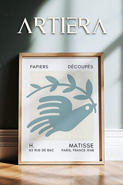 HİGUERA Σειρά Matisse Paper Cuttings Τυρκουάζ αφηρημένος περιστέρι με ξύλινο ...