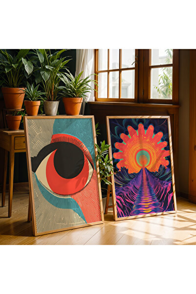 HİGUERA Γεωμετρικό Κόκκινο Αφηρημένο Διπλό Φυσικό Ξύλινο Πλαίσιο Τοιχογραφία