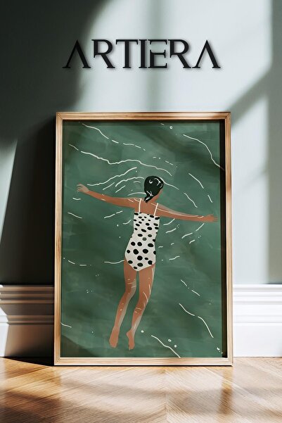 HİGUERA Γυναικείο πορτρέτο σε μαγιό Σύγχρονη τέχνη Θαλάσσιο θέμα Ξύλινο πλαίσ...