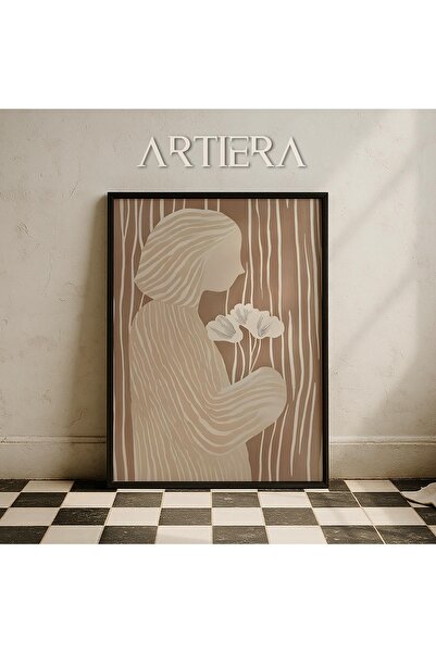 HİGUERA Αφηρημένη γυναίκα που κρατά λουλούδια σε μπεζ τόνους Σύγχρονη μινιμαλ...