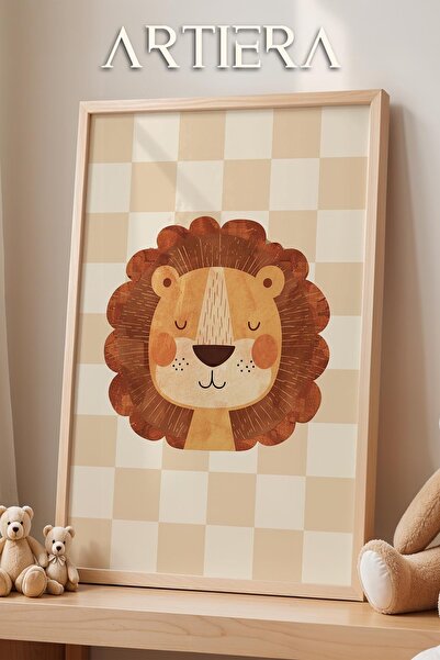 HİGUERA Lion Cute Safari Animals Cream Διακόσμηση Παιδικού Δωματίου με Καρό Φ...