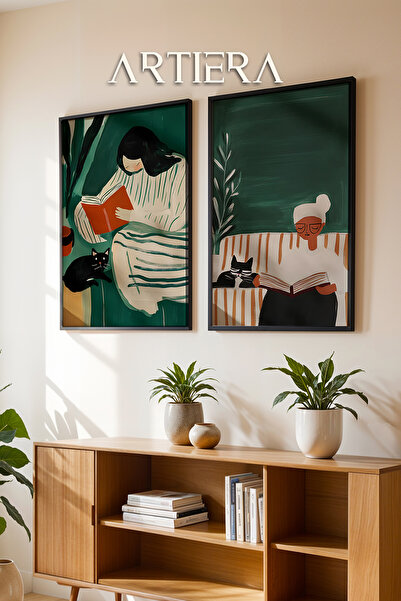 HİGUERA Βιβλίο και γάτα με θέμα την ελαιογραφία Feel Διπλό ξύλινο πλαίσιο ζωγ...