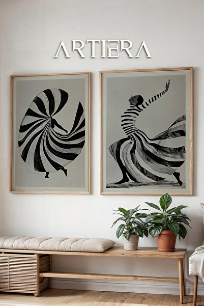 HİGUERA Abstract Dancer Figures Μονόχρωμη ελαιογραφία Feel Διπλό ξύλινο πλαίσ...