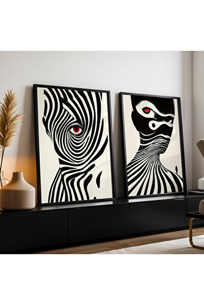HİGUERA Ασπρόμαυρα πρόσωπα Αφηρημένη τέχνη Διπλό Σετ ζωγραφικής τοίχου με φυσ...