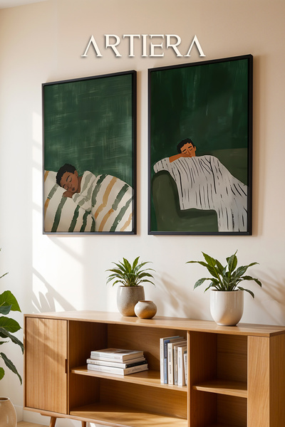 HİGUERA Βρεφική ελαιογραφία που κοιμάται σε σμαραγδένια πράσινα τόνους Feel Δ...