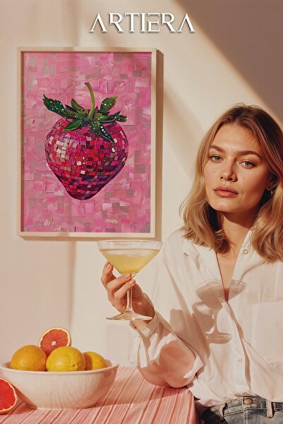 HİGUERA Maximalist Strawberries - Πίνακας Κουζίνας με Ξύλινο Πλαίσιο, Διακόσμ...