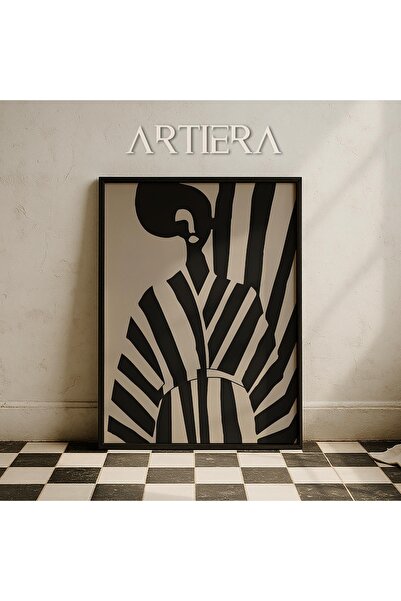 HİGUERA Μαύρο Λευκό Ριγέ Κομψό Αφηρημένο Γυναικείο Πορτρέτο Μινιμαλιστικό Πορ...