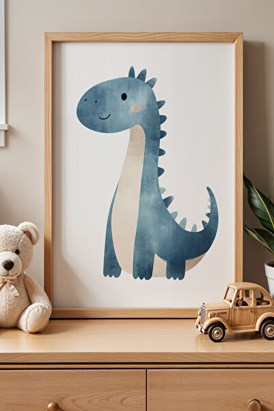 HİGUERA Blue Cute Dinosaur Cub Παιδικό Δωμάτιο Πίνακας τοίχου με φυσικό ξύλιν...