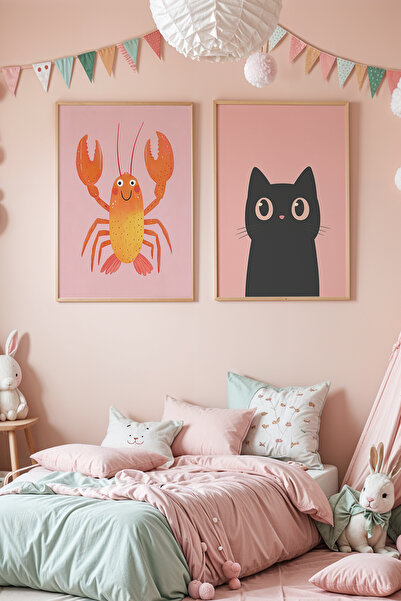 HİGUERA Πίνακας τοίχου με ξύλινο πλαίσιο 2 τεμαχίων Cute Kittens Παιδικό Δωμάτιο