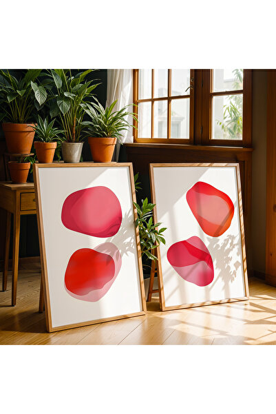 HİGUERA Γεωμετρικό Κόκκινο Αφηρημένο Διπλό Φυσικό Ξύλινο Πλαίσιο Τοιχογραφία