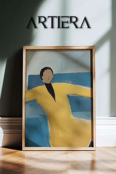 HİGUERA Αφηρημένο γυναικείο πορτρέτο σε κίτρινο μπλε τόνους Ζωγραφική τοίχου ...