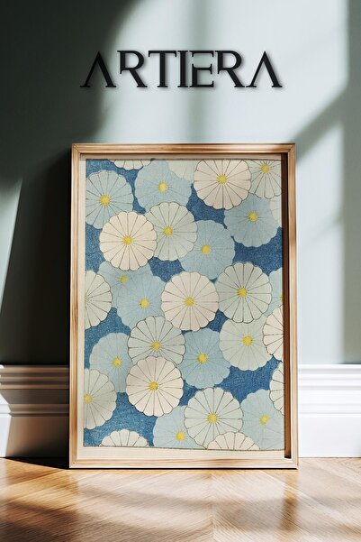 HİGUERA Μπλε και άσπρο μοτίβο λουλουδιών Vintage Japandi Art Πίνακας τοίχου μ...