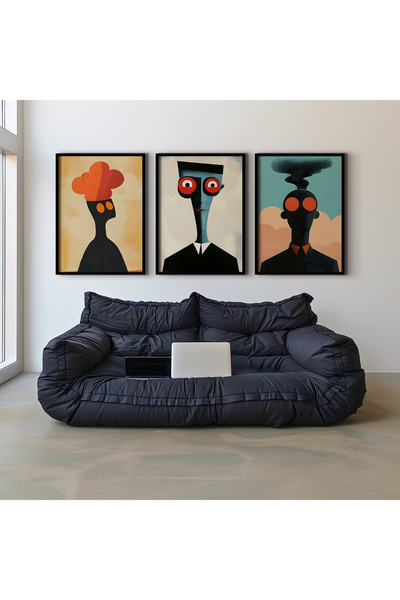 HİGUERA Σετ ζωγραφικής τοίχου με ανθρώπινες φιγούρες Red Abstract Τριπλό Φυσι...