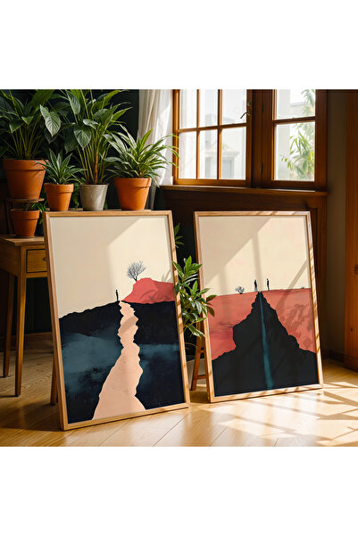 HİGUERA Αφηρημένο σχέδιο Κόκκινο αφηρημένο διπλό φυσικό ξύλινο πλαίσιο ζωγραφ...