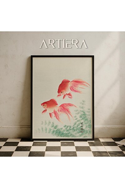 HİGUERA Χρωματισμός τοίχου με θέμα το χρυσόψαρο Vintage ιαπωνική τέχνη με ξύλ...