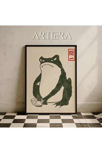 HİGUERA Πράσινοι Βάτραχοι Vintage Japandi Art Ζωγραφική τοίχου με φυσικό ξύλι...