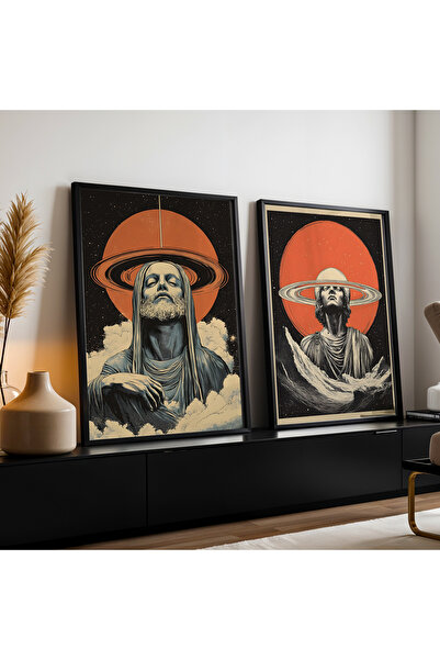 HİGUERA Διπλό Σετ ζωγραφικής τοίχου με κορνίζα από φυσικό ξύλο αφηρημένης τέχνης