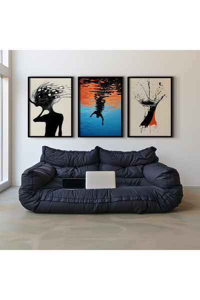 HİGUERA Αφηρημένο σχέδιο Κόκκινο αφηρημένο τριπλό φυσικό ξύλινο πλαίσιο ζωγρα...