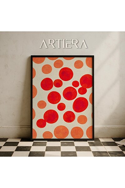 HİGUERA Κόκκινες πορτοκαλί κουκκίδες Vintage Japandi Art Πίνακας τοίχου με φυ...