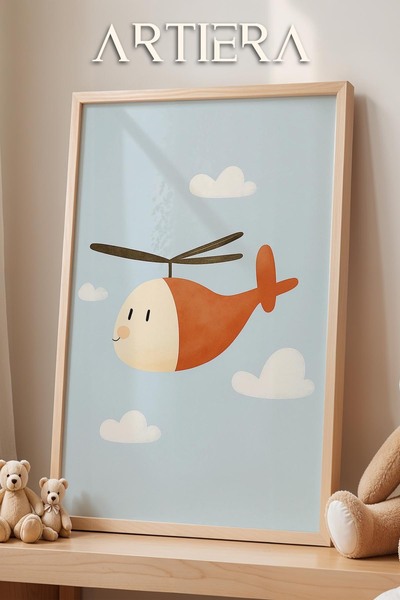 HİGUERA Χαριτωμένο ελικόπτερο αγοράκι Διακόσμηση παιδικού δωματίου Πίνακας το...