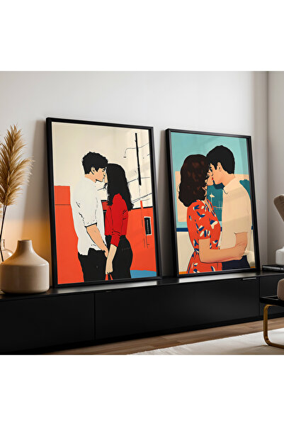 HİGUERA Ανθρώπινες Φιγούρες Κόκκινο Αφηρημένο Διπλό Σετ Ζωγραφικής Τοίχου με ...