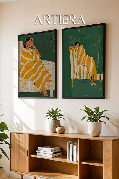 HİGUERA Γυναίκες με κίτρινη κουβέρτα Ελαιογραφία Feel Διπλό Ξύλινο Πλαίσιο Ζω...