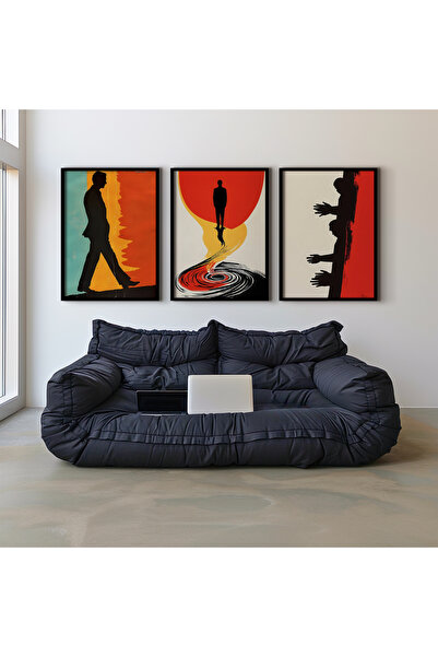 HİGUERA Αφηρημένο σχέδιο Κόκκινο αφηρημένο τριπλό φυσικό ξύλινο πλαίσιο ζωγρα...