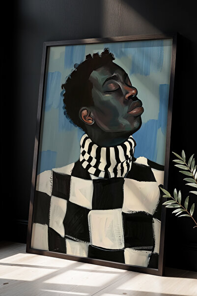 HİGUERA Κομψό Πορτραίτο Σχέδιο Μαύρο Λευκό Γεωμετρικό Θέμα Πίνακας με Φυσικό ...