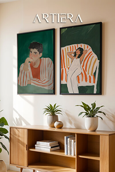 HİGUERA Φιγούρα νεαρού ανδριού που σκέφτεται και γυναίκα που ξεκούν ζωγραφική...